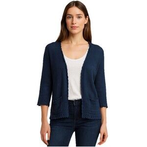 Ralph Lauren 100% Linen Cardigan 3x Blue Open Front Crochet Knit